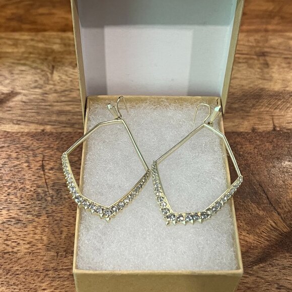 Kendra Scott Open Frame Drop Nell Earrings, Hoop French Wire CZ Yellow Gold Tone - Picture 1 of 7